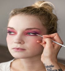 Use a black gel or cream liner, create a thin black line that follows the shape of the eye. Be sure to work the color into the lash line, so there are no gaps. 11_HalloweenLook1_091512_341
