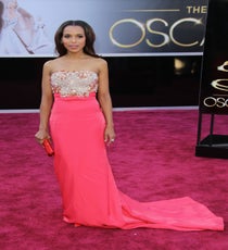 Kerry Washington
Granted, she didn't go the vampy, dark direction we were betting on. But she's as charming as ever in red, sparkling Miu Miu and Louboutin Decolletes. On a silhouette that shouldn't look particularly modern, but somehow does, the real game-changer here is the pool of fabric at the back — one of the most effortless-yet-approachable trains we've seen in a while!
Photo: Jim Smeal/BEImages
Kerry Washington 2013 Oscars
