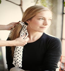 Step 5: Wrap the scarf once around the ponytail to hide the rubber band. style3_step5