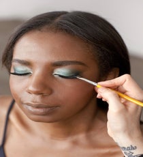 Blend your eyeliner and your false lashes by going over the edge of the lashes with a black gel or cream liner. 30_HalloweenLook3_091512_315