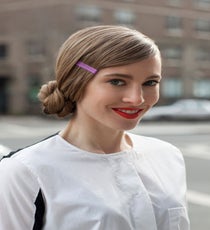 What you'll need:
Comb
Clear elastics
Bobby pins that match your hair color
Colored bobby pins
Hairspray
Rachel Comey shirt. bun-final