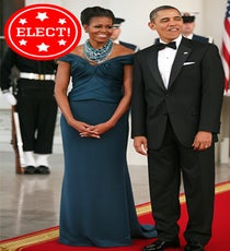 No one nails a statement necklace like the current first lady. Heavy-duty baubles with an off-the-shoulder dress is one of her trademark looks for formal events, and we're hoping she'll stick with it.
Photo: Martin H. Simon/Corbis 01_elect_necklace