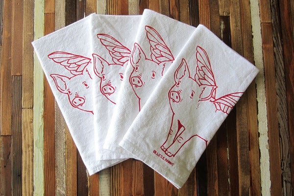 ohlittlerabbit-Screen-Printed-Organic-Cotton-Cloth-Napkins---Eco-Friendly-Dinner-Napkins---When-Pigs-Fly-Illustration--$20