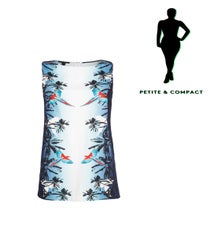 Petite & Compact — Because of your smaller stature, you may have to be cautious of embellishments and fabric details that swallow you up. So, skip the frills and pick a dress with a serious eye-catching print instead. This linear tropical option with a short hem will also help create an elongated line on your petite frame.
Mango Tropical Print Dress, $79.99, available at Mango. SpringDresses__0003_Petitie & Compact