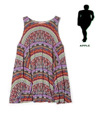 The Apple — Go for a babydoll waist that nips in beneath your bust, and a skirt that swings (not clings) around your midsection. Plus, an all-over print — like this gorgeous Mara Hoffman number — will camouflage and create a general slimming effect.
Mara Hoffman Rainbow Jersey Swing Mini Dress, $316.26, available at My Wardrobe. SpringDresses__0011_Apple